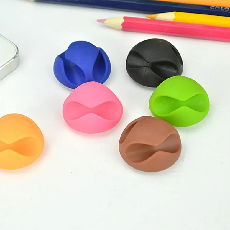 Under One Dollar 2 Slots Cable Organizer with Tape Adhesive Plastic Office Desk Phone Accessories