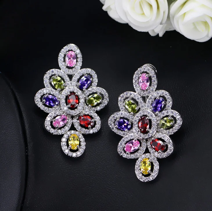 XILAZAB Purple Austrian Crystal Bridal Jewelry Set - Statement Necklace & Earrings, Silver Tone - View #4