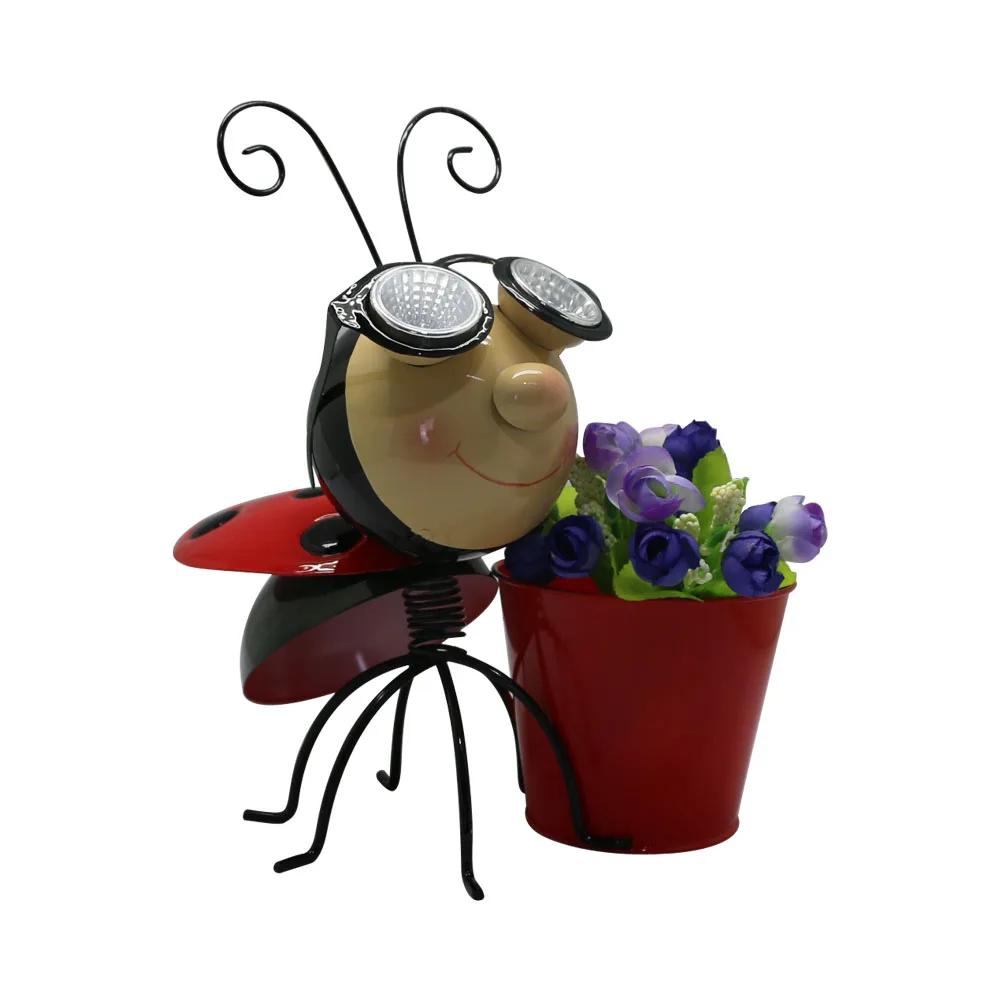 Metal Ladybug Solar Light Flower/Plant Pot Red