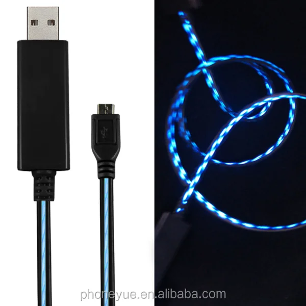 EL Glowing Flowing Visible LED Light Micro USB Cable Charger for Samsung