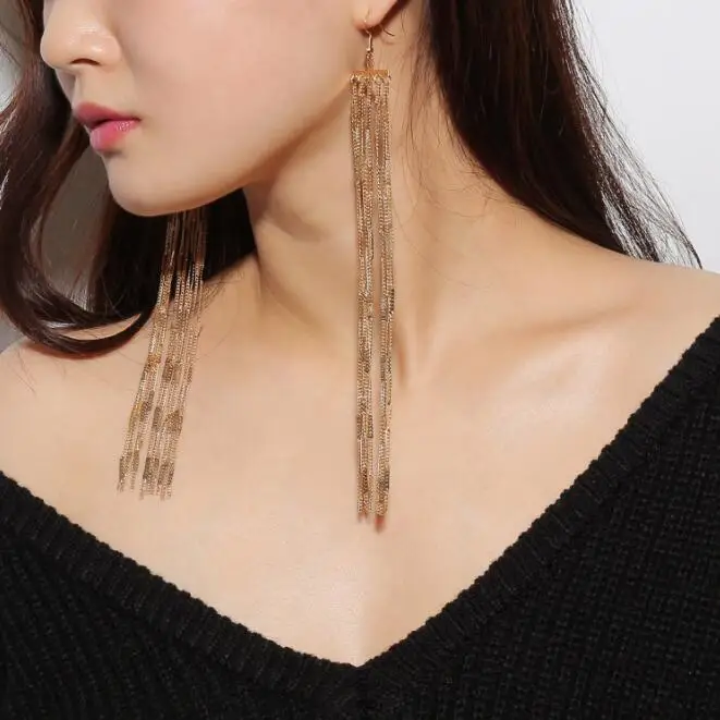 Stylish long hot sale chain earrings