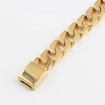 OUMI Factory Custom Stainless Steel Bracelet Jewelry Europe 18k Gold Plated Stainless Steel Flat Cuban Link Bracelet For Mens