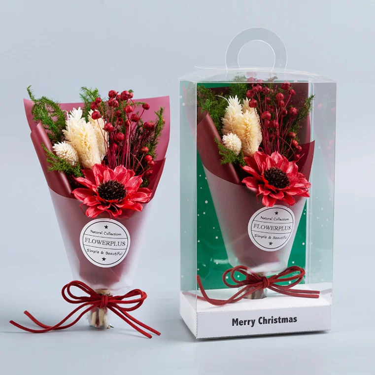 Bouquet Valentine's Day Gift Dried Flowers with PVC Box Mini Artificial Flower 