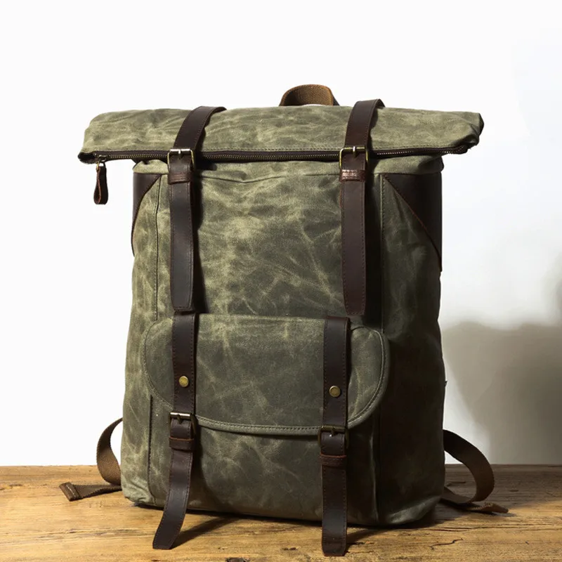 Retro Style Oil Canvas Hiking backpack Waterproof Rucksack Backpack Bag