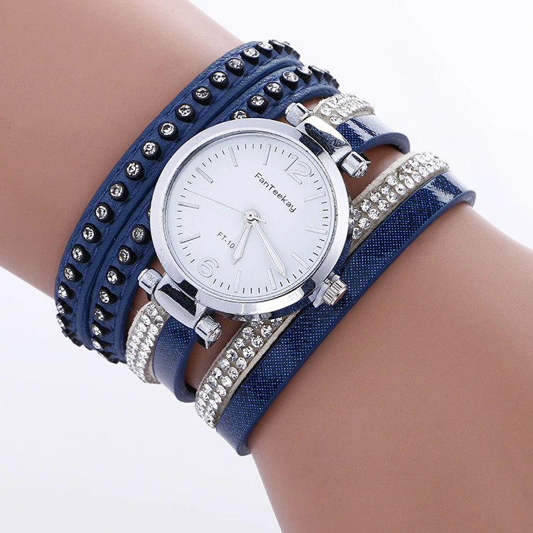 新款复古风格女装皮革石英 3 圈包裹手表手链 - buy watch bracelet
