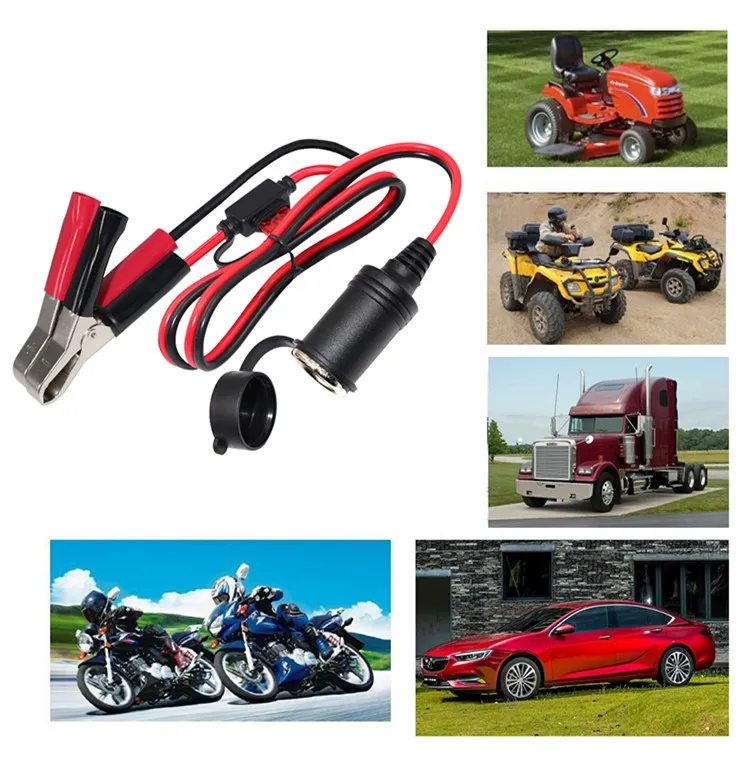 Cigarette lighter plug to alligator clips extension power cable female car cigar jump cable battery cigar cable 7