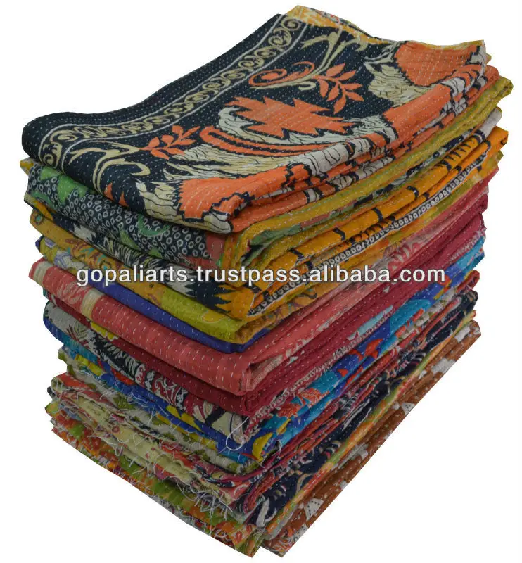 Reversible Kantha Blanket Vintage Kantha Quilt Sari Kantha Throw Handmade Kantha Bedspread Cotton Kantha Bed Cover