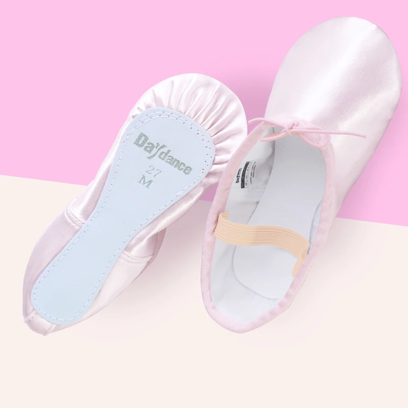Girls Satin Ballet Shoes Children Dance Slippers One Whole Sole Ballet Flat