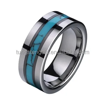 Tungsten Carbide Ring Blue Turquoise "Turkey Stone" Inlay Tungsten Rings Wedding Rings