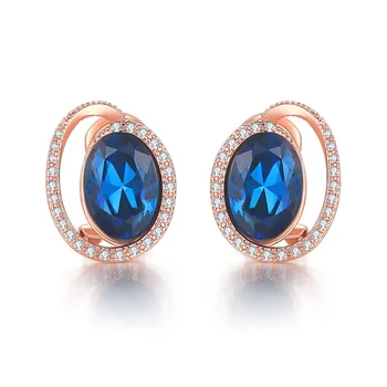2019 high quality fashion trendy girls women jewelry rose gold plated round cut cz diamond blue crystal stud earring E343
