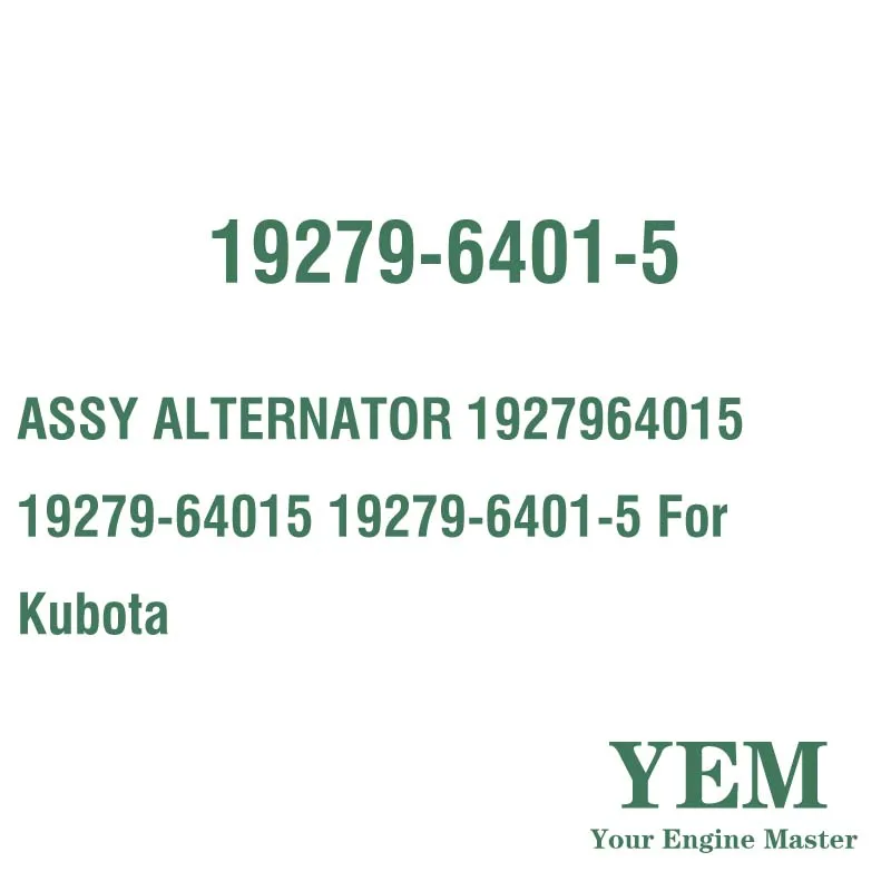 ASSY ALTERNATOR 1927964015 19279-64015 19279-6401-5 for Kubota