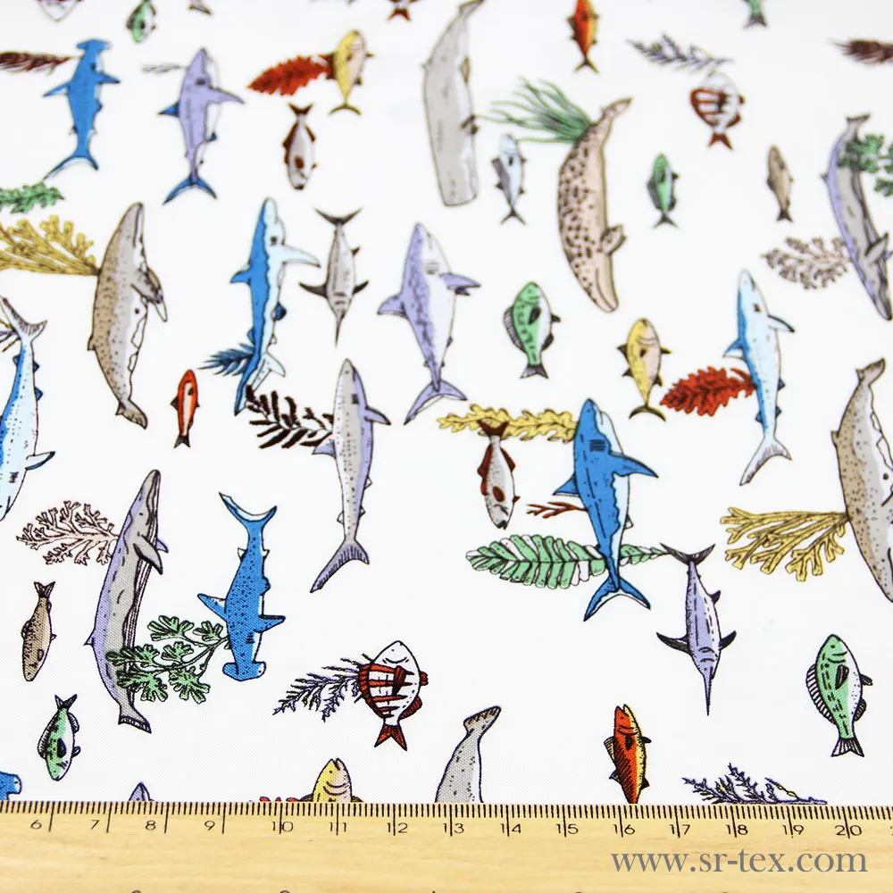 Высококачественная 140gsm вискозная цифровая ткань с принтом рыбы для мужской повседневной рубашки