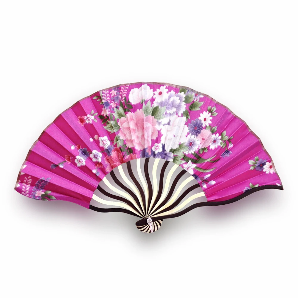 Цветочный принт изогнутая ручка из бамбука складной веер синий розовый