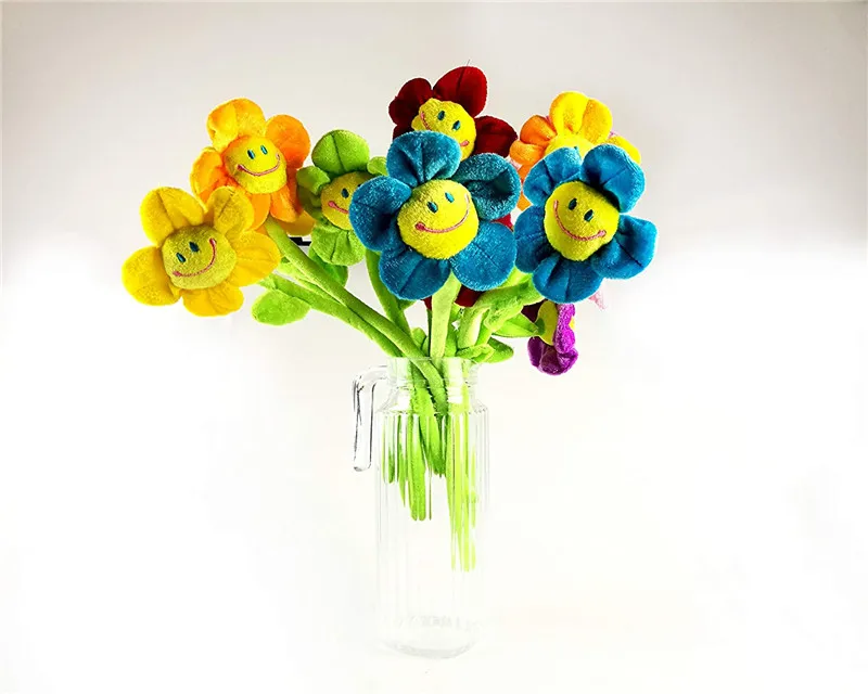 33 cm Colorful Smile Faces Bendable Stems Sunflower Plush Toy