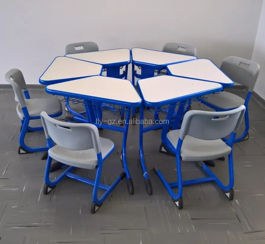 Trapezoid Student Kids Tables with Chairs Set Pre School Furniture
