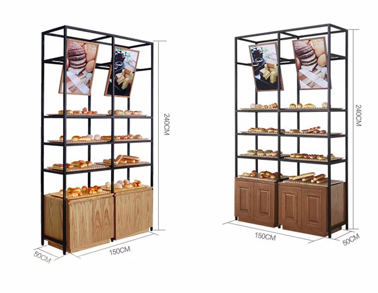 FixtureDisplays® 4-Tier Bakery Bread Rack with Angled Shelves Wooden  Display Rack Bread Store Rack 30X18X55 101143