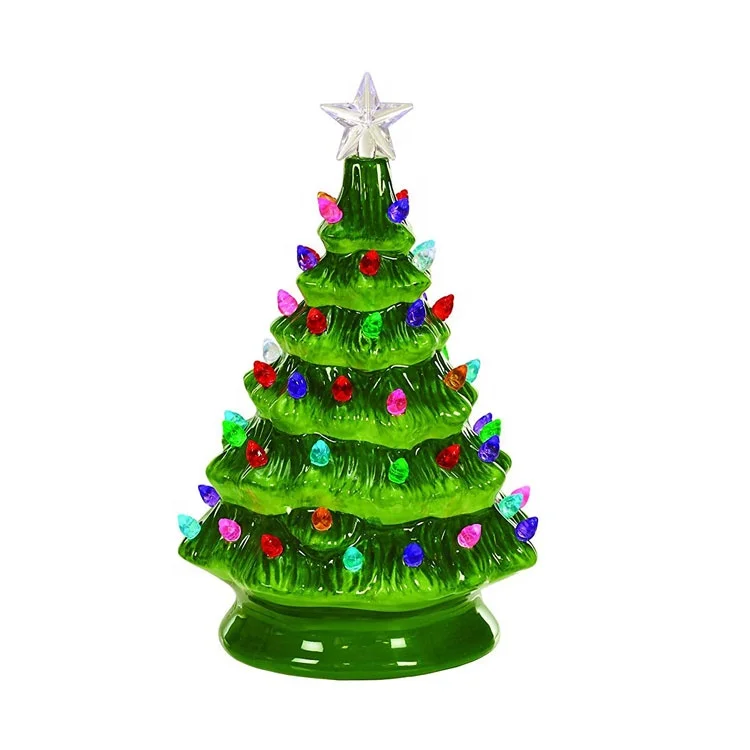 Indoor Ceramic Christmas Tree LED Light Up 8 Inch Decoration