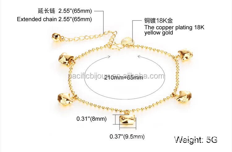 Детский браслет на ногу с изображением медведя ювелирных изделий из золота 24 карата