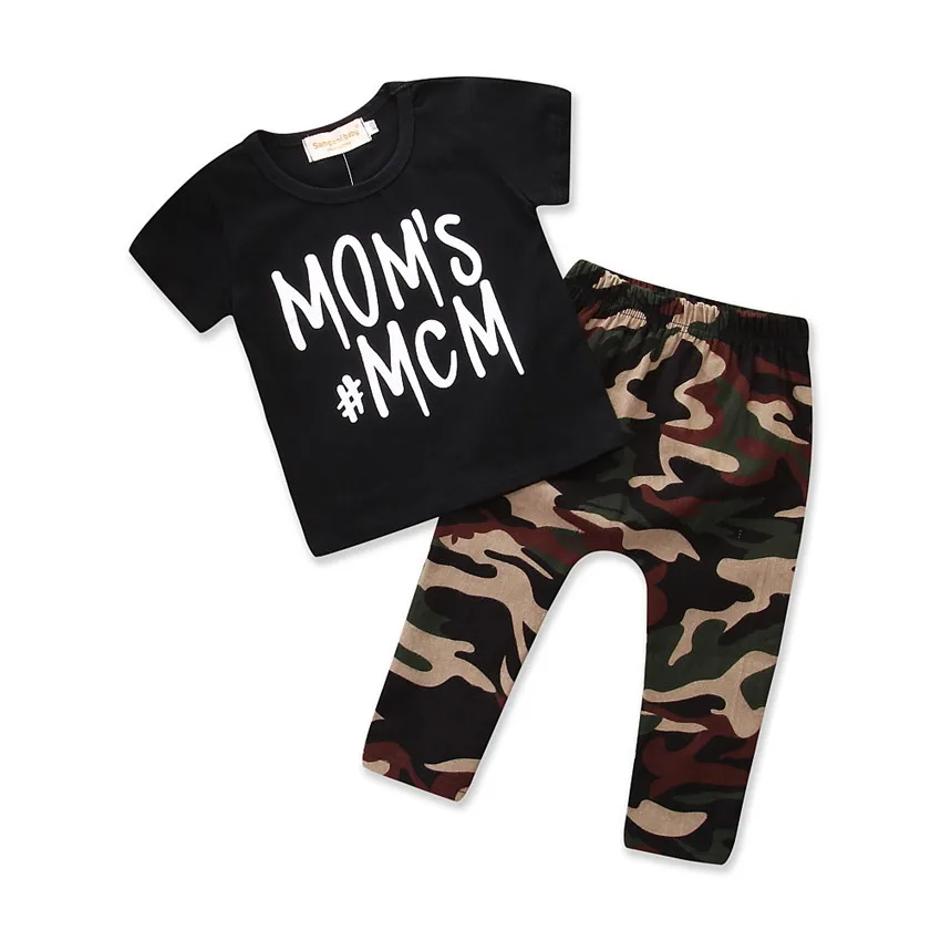 Toddler Kids Baby Boy Letter T shirt Tops Camouflage Pants Outfits Clothes Set 
