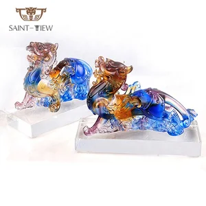 Crystal Fengshui Wholesaler Couple Dragon Pixiu Figurines Money Drawing Liuli Craft