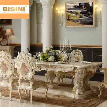 Bisini Luxury Italian Baroque Style Palace Hand Carved Long Dining Table with 10 Chairs