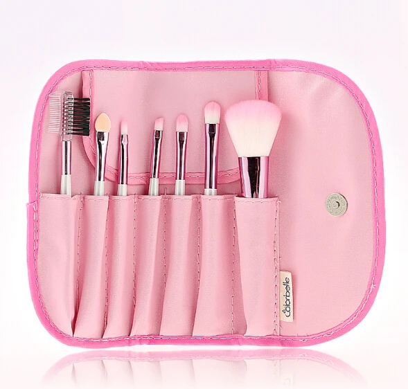 7 pc pink makeup brush small travel set beauty synthetic hair make up brush kit