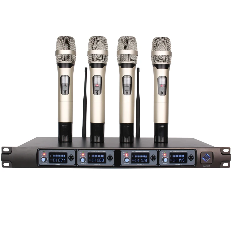 Профессиональный UHF 4-канальный беспроводной петличный