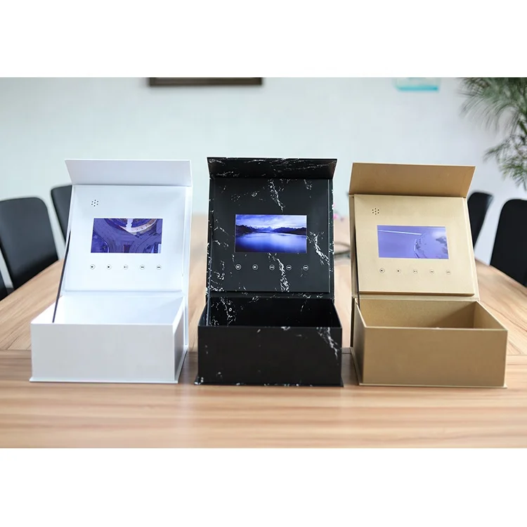 more choice hign end customized 7 inch LCD screen light control video card gift box invitation video packaging box for jewelry
