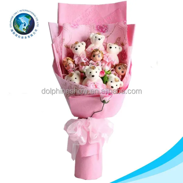 Pretty pink Stuffed Soft Plush Toy Teddy Bear Bouquet  Valentine Gift Cartoon Wedding Flower Bouquet