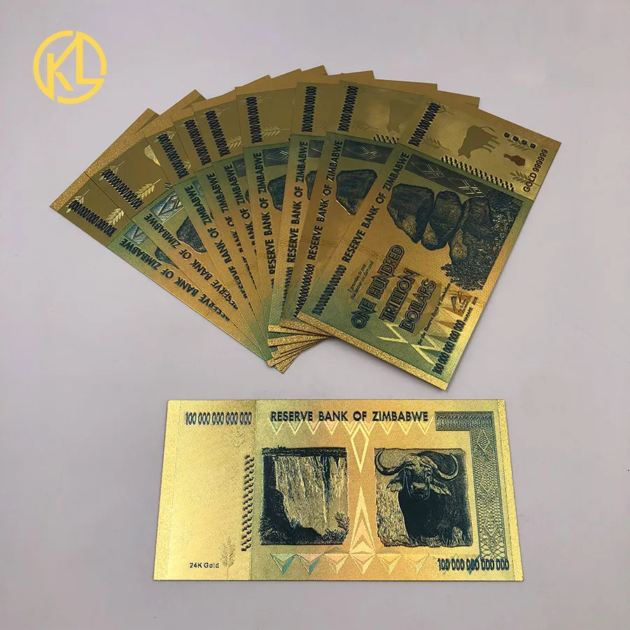 Details about   20 Pieces Zimbabwe 100 Trillion Dollar Note Golden Foil Banknote Collection yu 