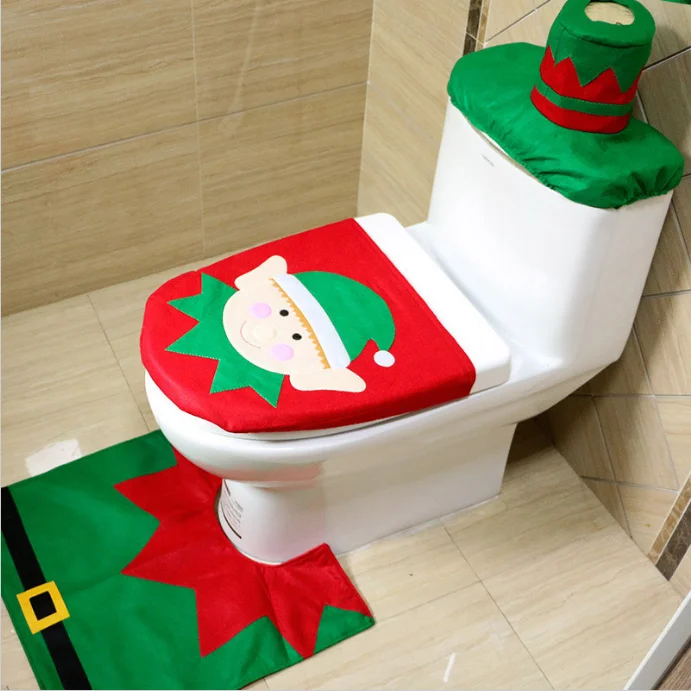 Fancy Christmas Santa Claus WC-Sitz Deckelbezug Contour Teppich Set Badezimmer Weihnachten liefert Dekoration