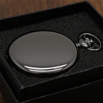 Retro Black Fashion Silver Smooth Steampunk Quartz palin Pocket Watch Stainless Steel Pendant 30CM Chain for Men