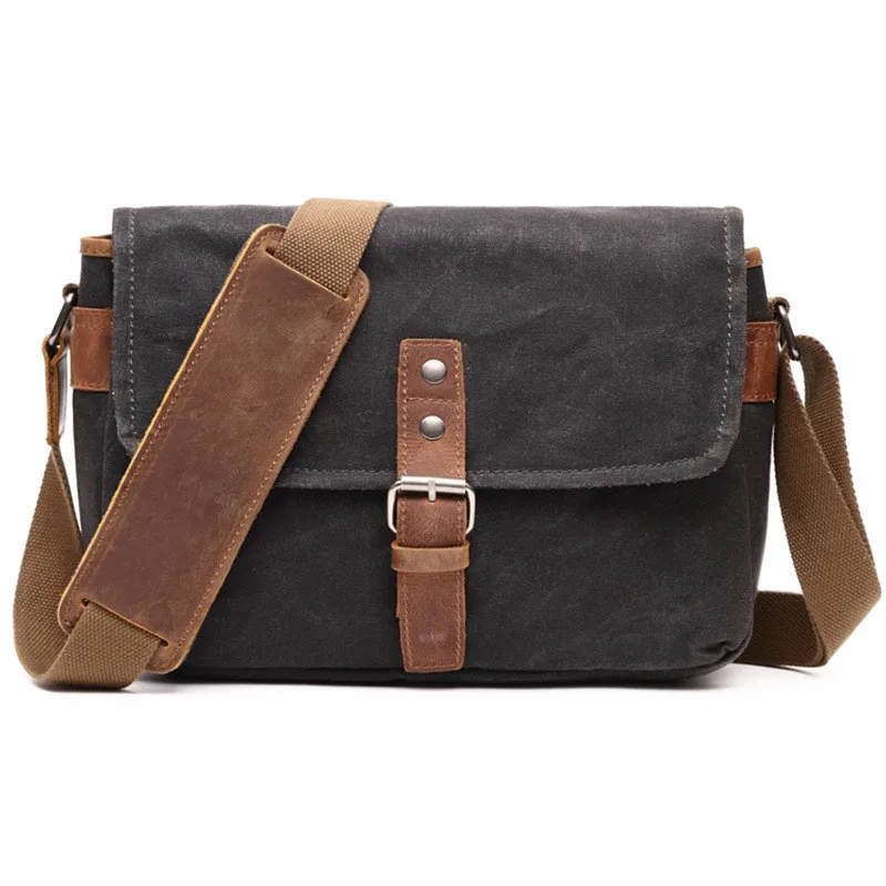 Leisure Man  waxed canvas leather shoulder Crossbody Bag vintage  camera bag