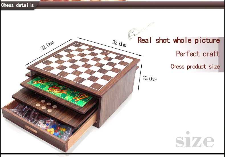 Juego de mesa 15 en 1, tablero con detalles en madera, juego con cajón de  almacenamiento, juegos: damas, ajedrez, damas, parcheesi chino, tictactoe