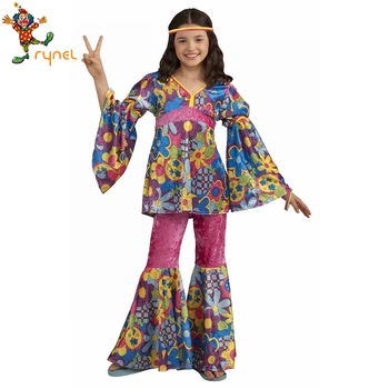 PGCC5627 Custom Kids Hippie Girl Costume Headband Kids 60s 70s Halloween Fancy Dress