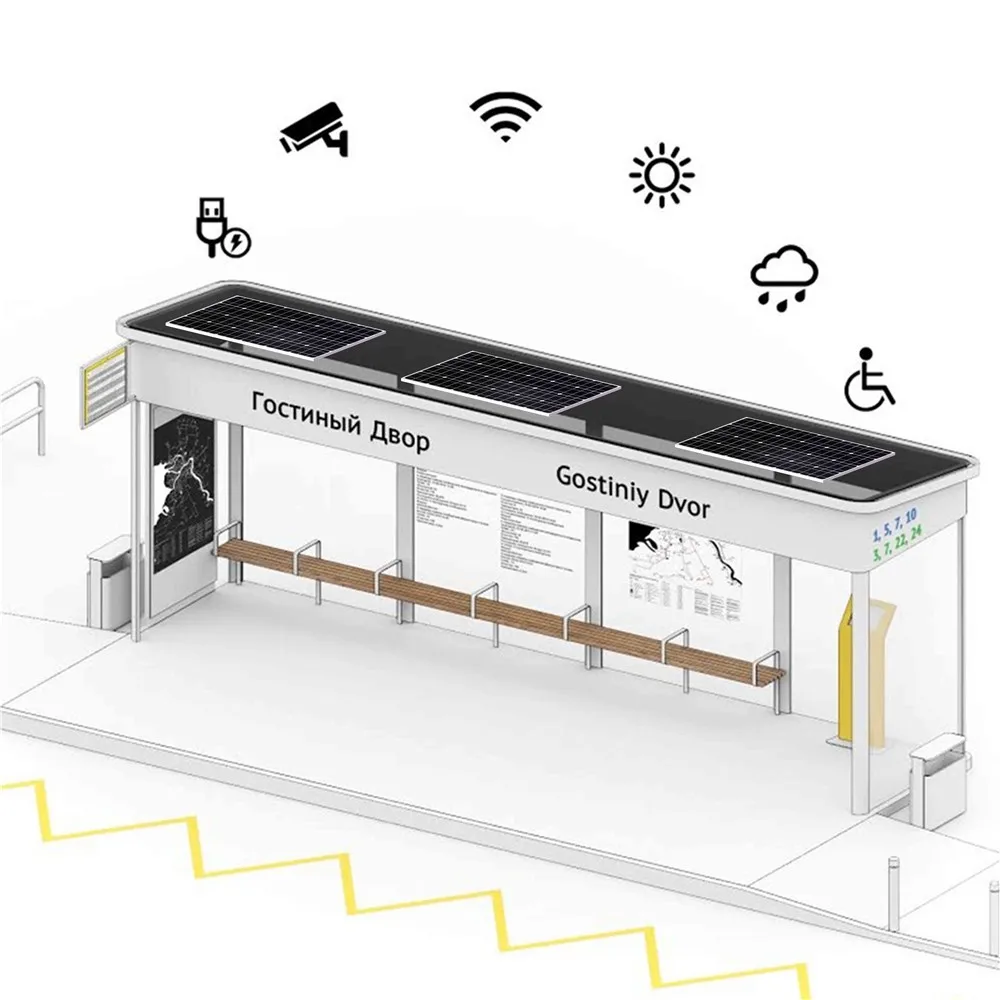 Modern Stainless Steel Solar Smart Bus Stop Shelter for Sale