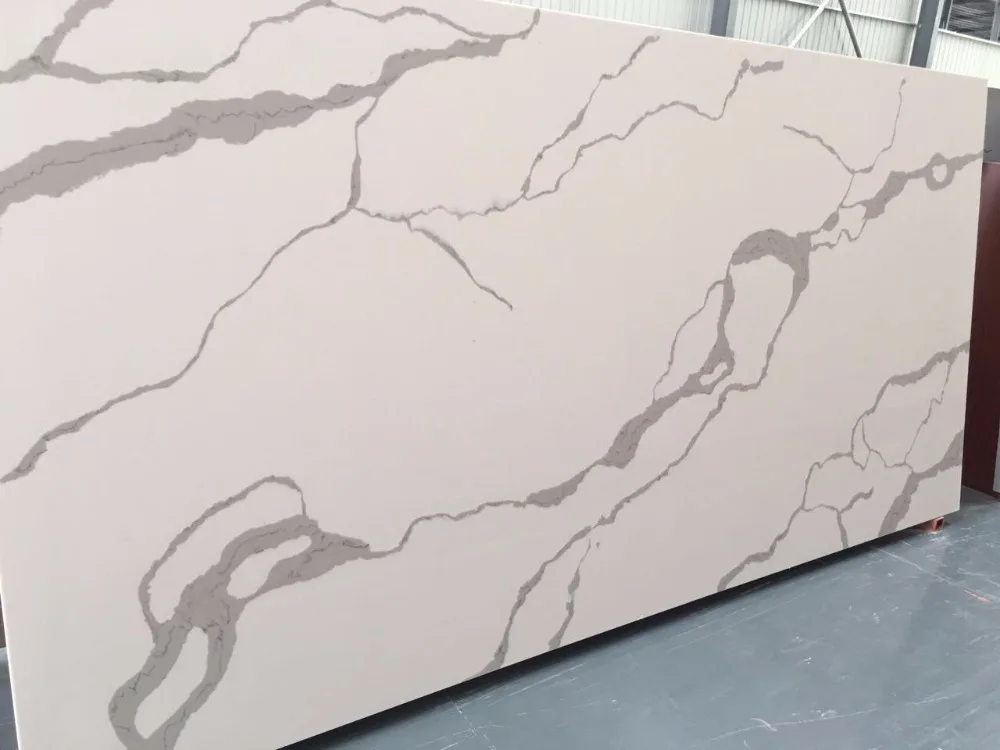Largest Size Calacatta White Quartz Stone Slab Price with Grey Vein for Kitchens