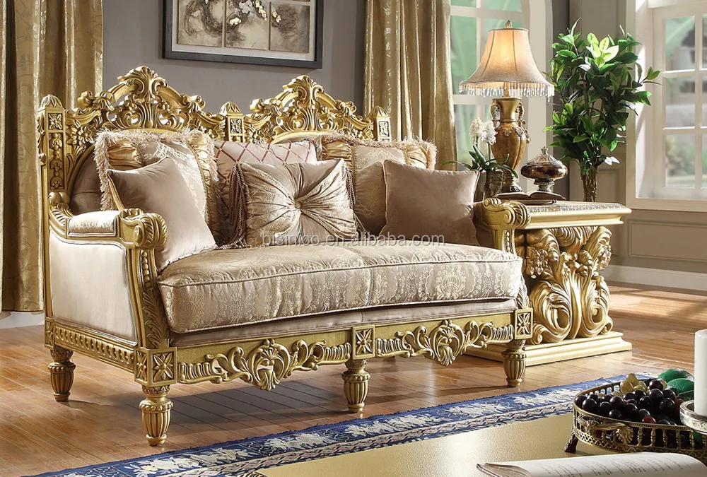 豪華な手作りの木製ホワイエソファセットと彫刻コーヒーと