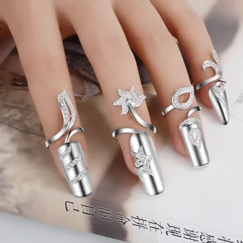 Fashion personalized adjustable crystal finger nail ring women