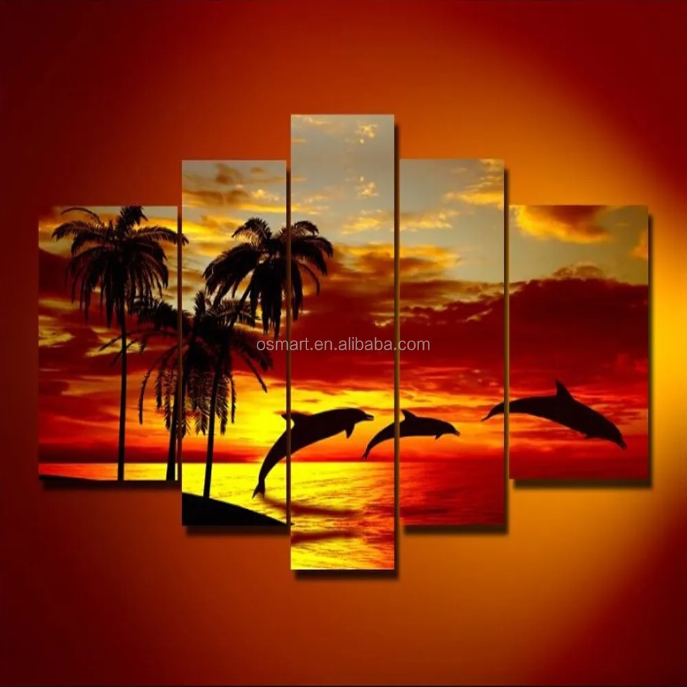 美しい夕日の風景手作りイルカジャンプ夕暮れ海景油絵キャンバスにリビングルームの装飾 Buy 夕暮れ油絵 ハンドメイド油絵 イルカジャンプ風景 Product On Alibaba Com