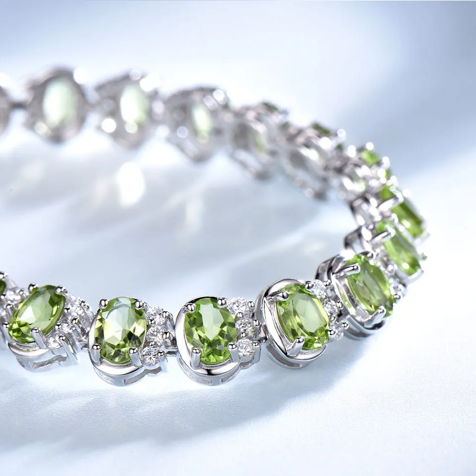 Bracelet En Argent 925 Avec 12 Péridots Naturels - 5.70g - Fait Main - Vert