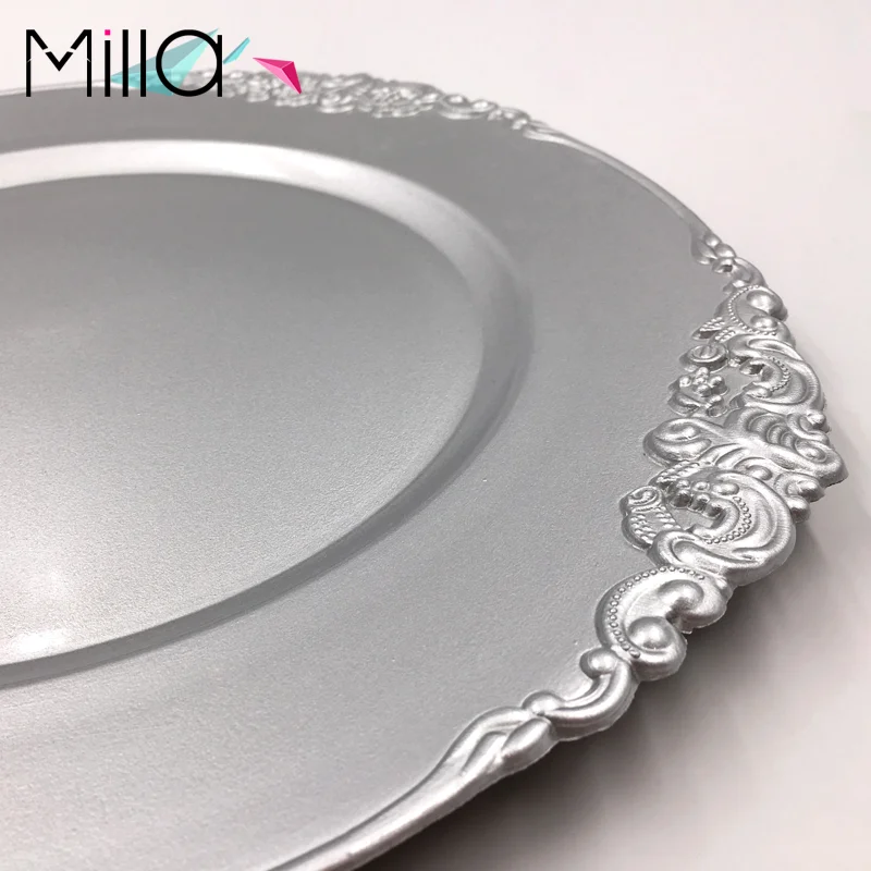 White Gold Disposable Eco-Friendly Plastic Dinner Dishes Plates with Vintage Edge Design Handpainted for Restaurants