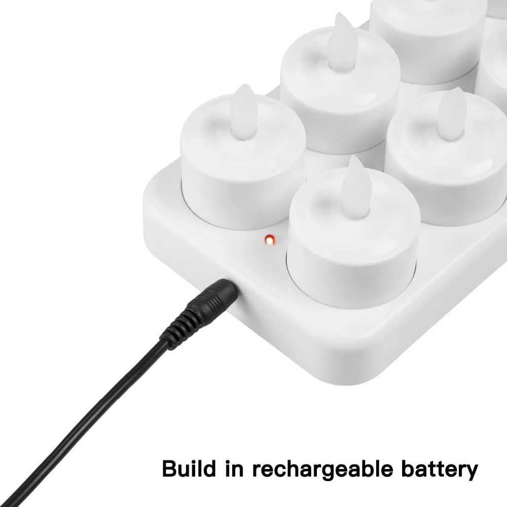 Candele LED Ricaricabili Con Telecomando - Set 12 Tea Light, Luce Tremolante, Timer, Ricarica USB-C