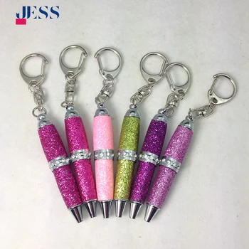 Factory Wholesale Stationery Funny Fashion Design Mini Glitter Lather Ballpoint Pen Keychain pen with low price