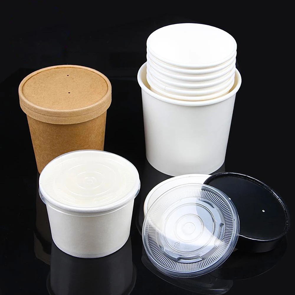 Disposable White Paper Soup Containers with Plastic Lids - White Ice Cream  Containers / Yogurt Cups with Plastic Lids (8oz, 12oz, 16oz, 26oz, 32oz)