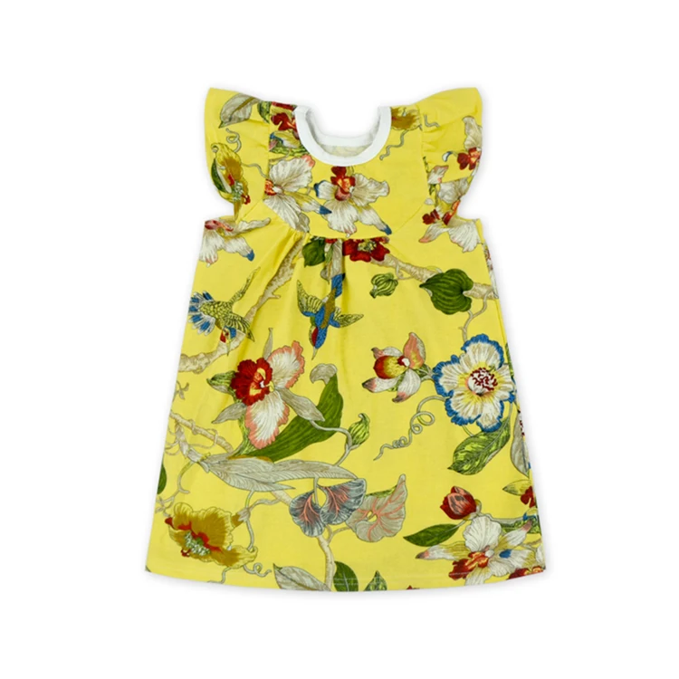 Горячие продажи многоцветный дизайн хлопка с рукавами-крылышками для маленьких девочек летнее платье