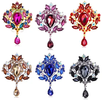 Women Large Rhinestone Crystal Water Drop Brooches for Bridal Wedding Pins and Brooches Jewelry