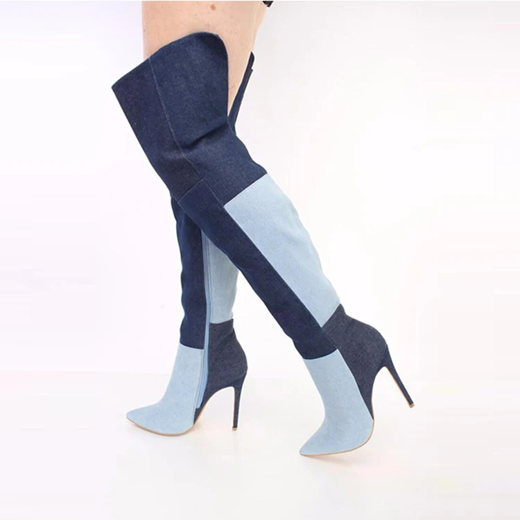 Botas de tela vaquera para chica americana y europea, botas