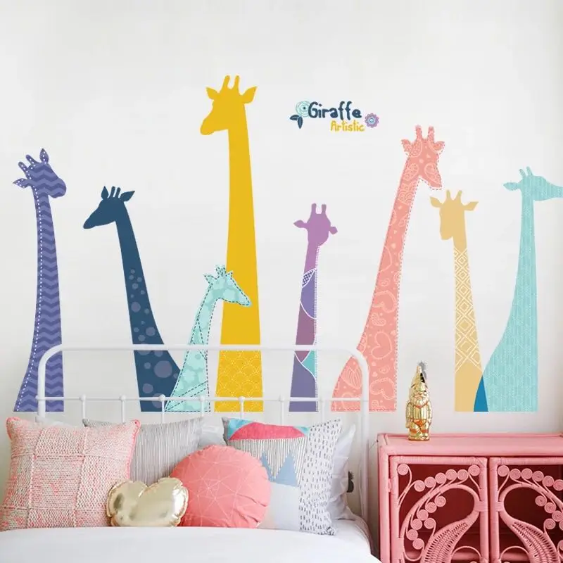 Пользовательский съемный мультяшный Жираф клейкая ПВХ Виниловая пластиковая наклейка на стену для украшения