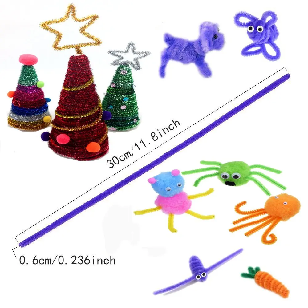 300pcs Glitter Sparkle Pipe Cleaners Tinsel Chenille Stems 10 Colors Metallic Pipe Cleaner for DIY Crafts Arts Wedding Home Party Holiday Decoration